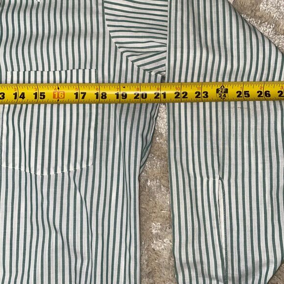 Vintage Manhattan Dura Brite Men’s Shirt Green Striped 60s Button 14.5-32 - Picture 8 of 9